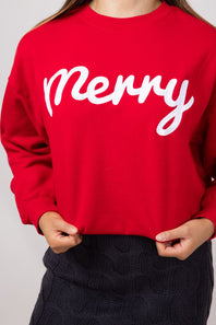 1897 Active Merry Patch Embroidered Fleece Sweatshirt for Women in Red