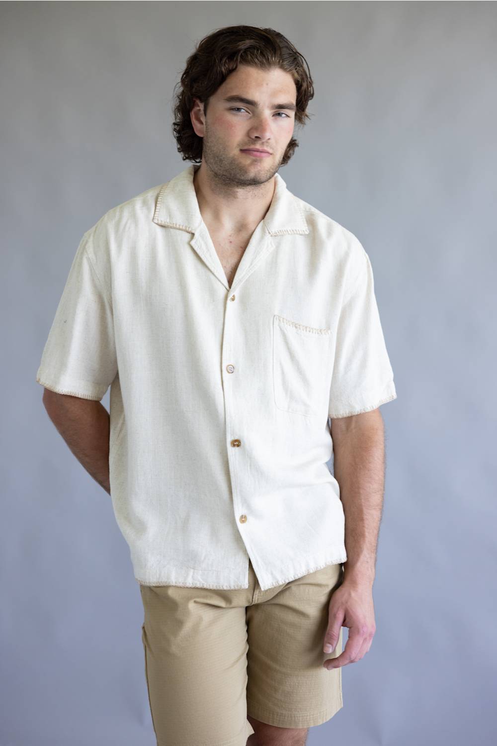 Rhythm Linen Whip Stitch Woven Shirt for Men in Natural