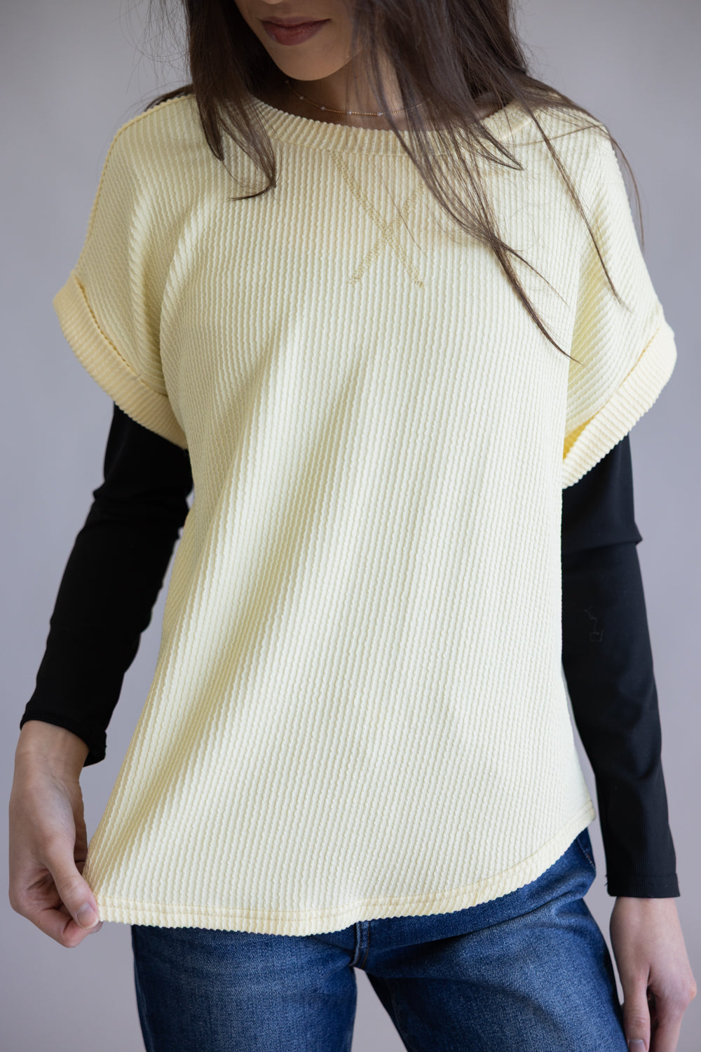 Ribbed Knit Top for Women in Butter Yellow | J5ST1019A-BUTTERYELLOW