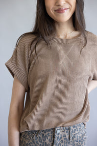 Ribbed Knit Top for Women in Mocha
