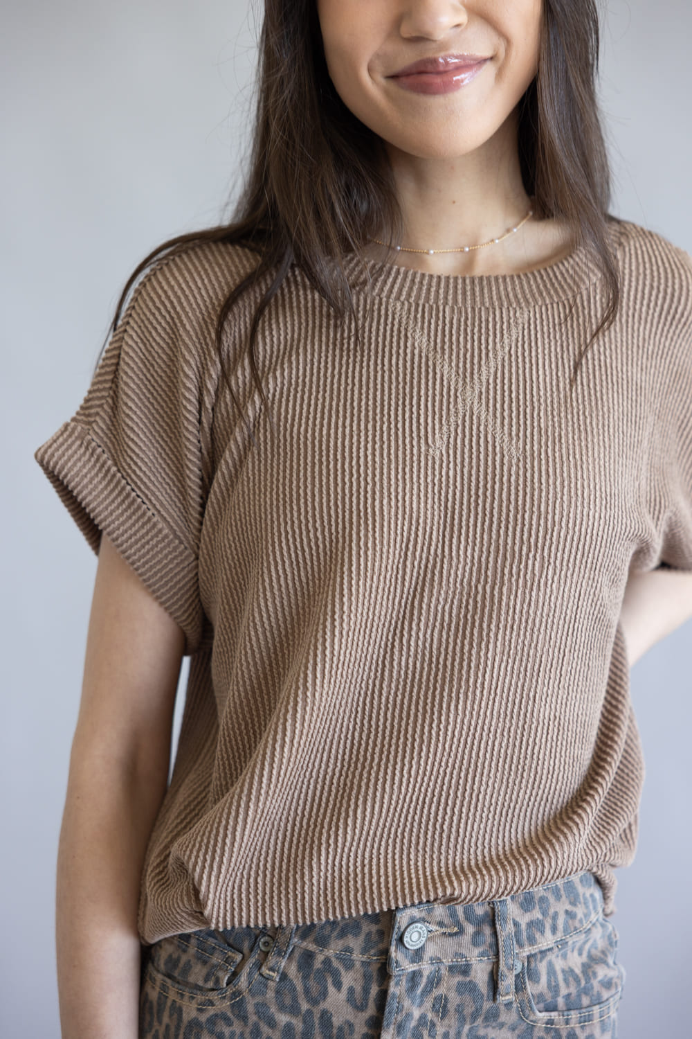 Ribbed Knit Top for Women in Mocha
