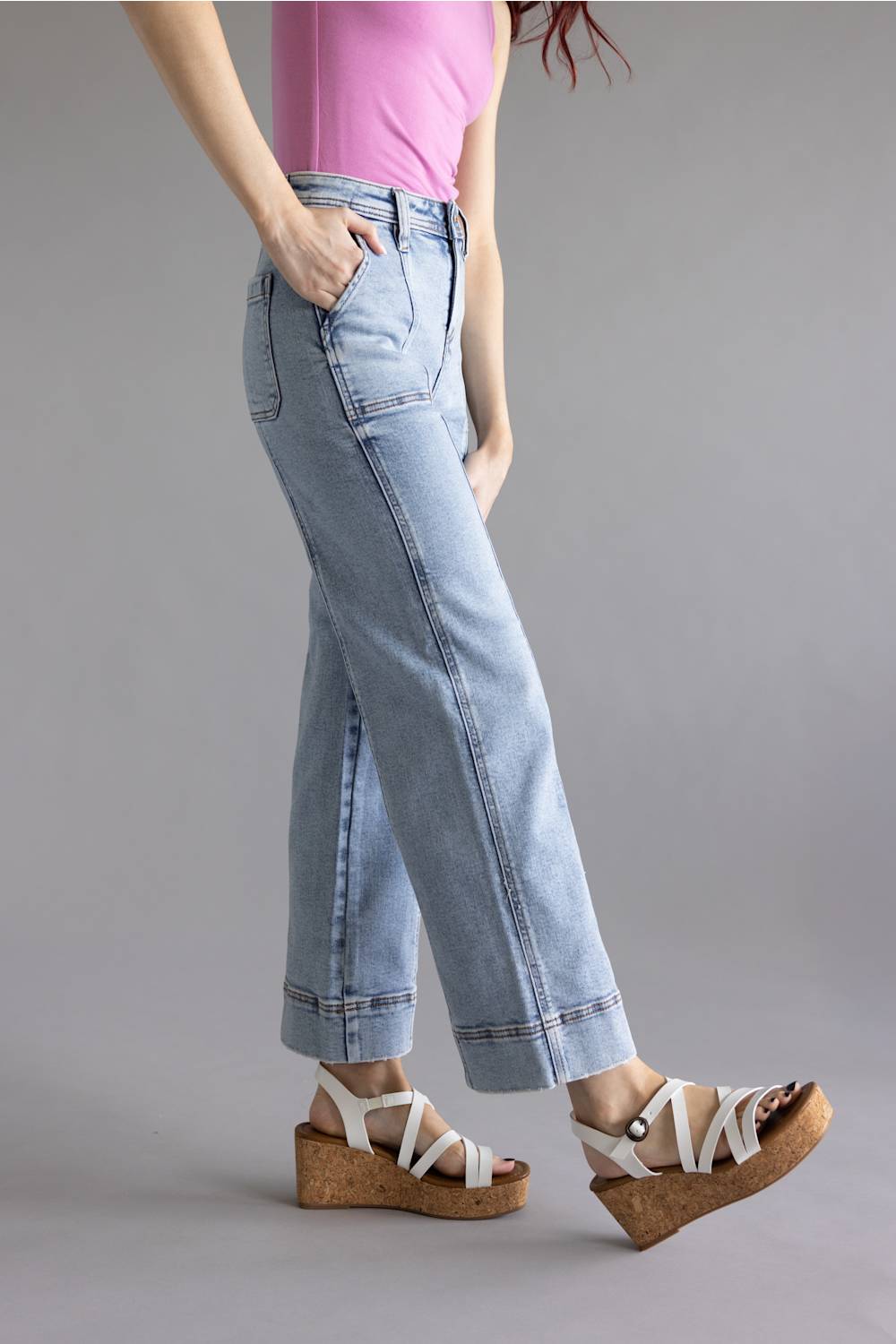 Risen High Rise Crop Straight Jeans for Women