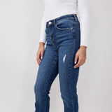 Risen High-Rise Cropped Cuffed Straight Leg Jeans for Women