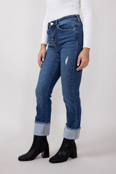 Risen High-Rise Cropped Cuffed Straight Leg Jeans for Women
