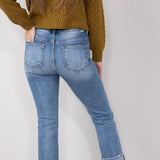 Risen High Rise Cuffed Straight Leg Jeans for Women