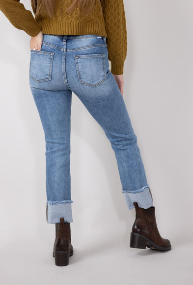 Risen High Rise Cuffed Straight Leg Jeans for Women