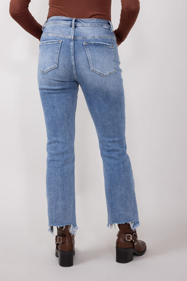 Risen High-Rise Frayed Slim Fit Jeans for Women in Medium Wash