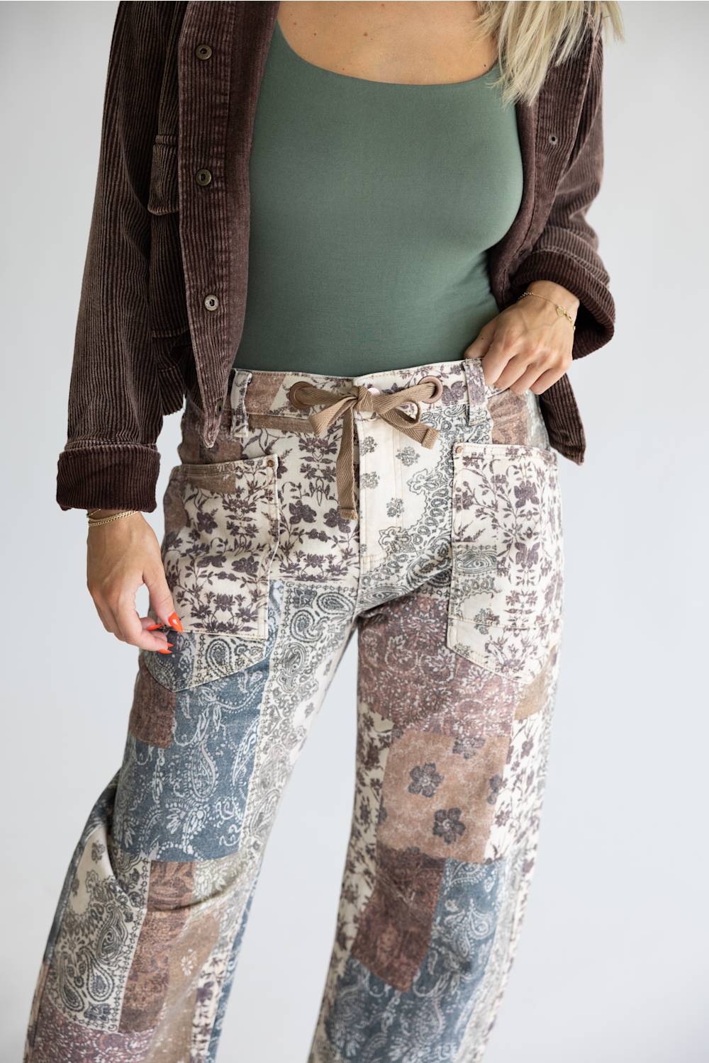 Risen High Rise Paisley Cropped Barrel Pants for Women