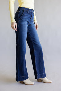 Risen High Rise Tummy Control Wide Leg Jeans for Women