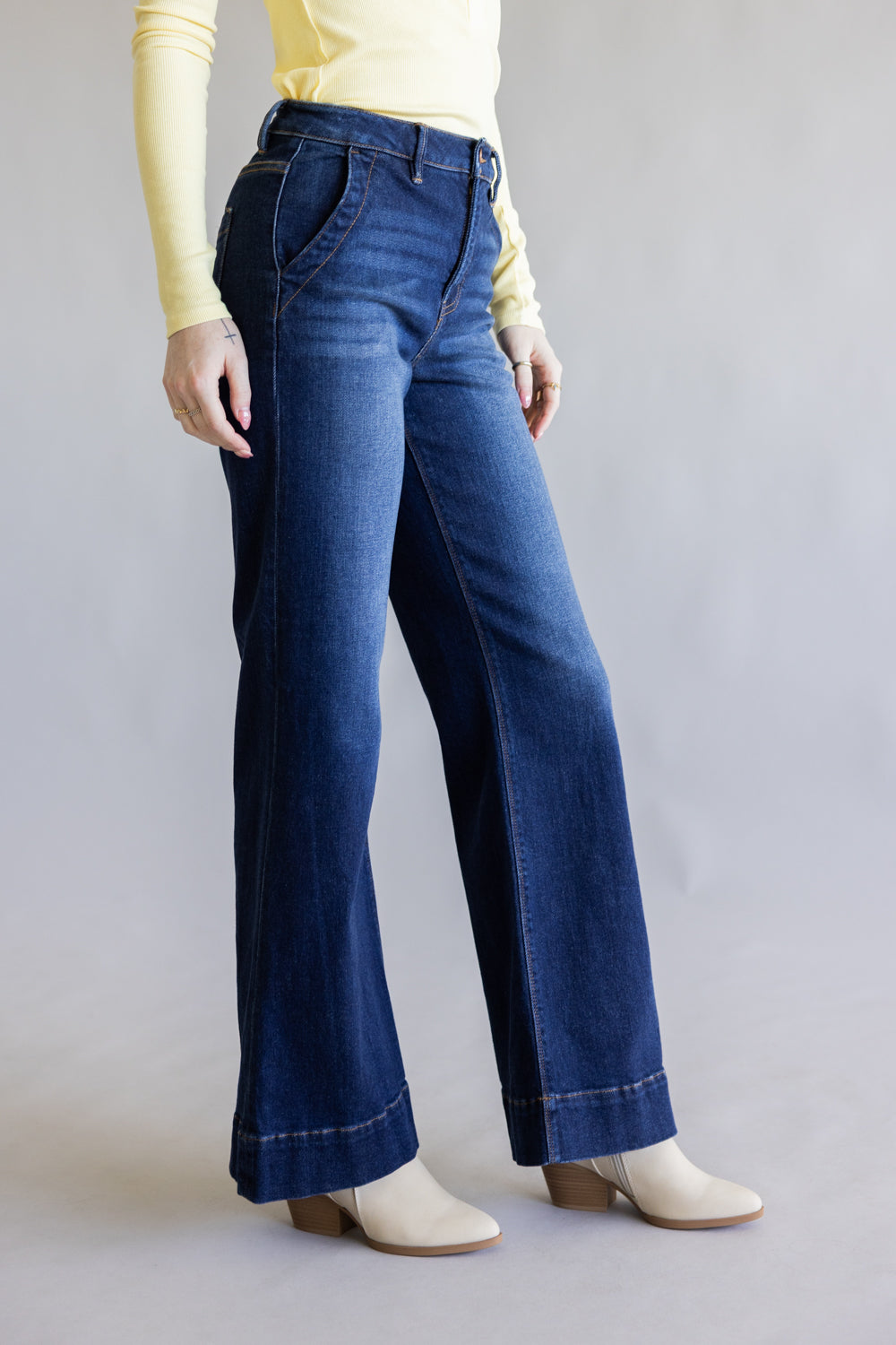 Risen High Rise Tummy Control Wide Leg Jeans for Women
