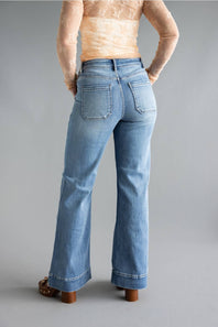 Risen High Rise Tummy Control Wide Leg Jeans for Women