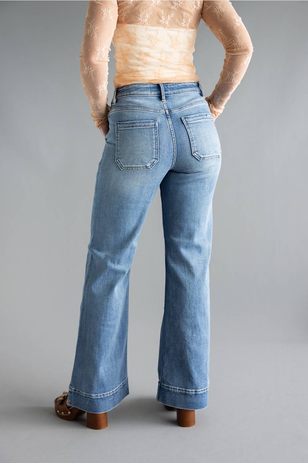 Risen High Rise Tummy Control Wide Leg Jeans for Women