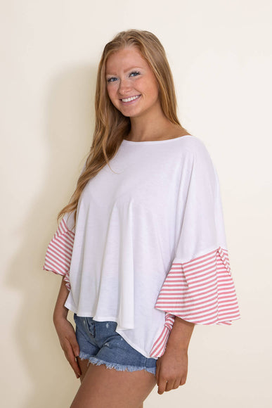 Ruffle Sleeve Cover Up Top for Women in White and Pink