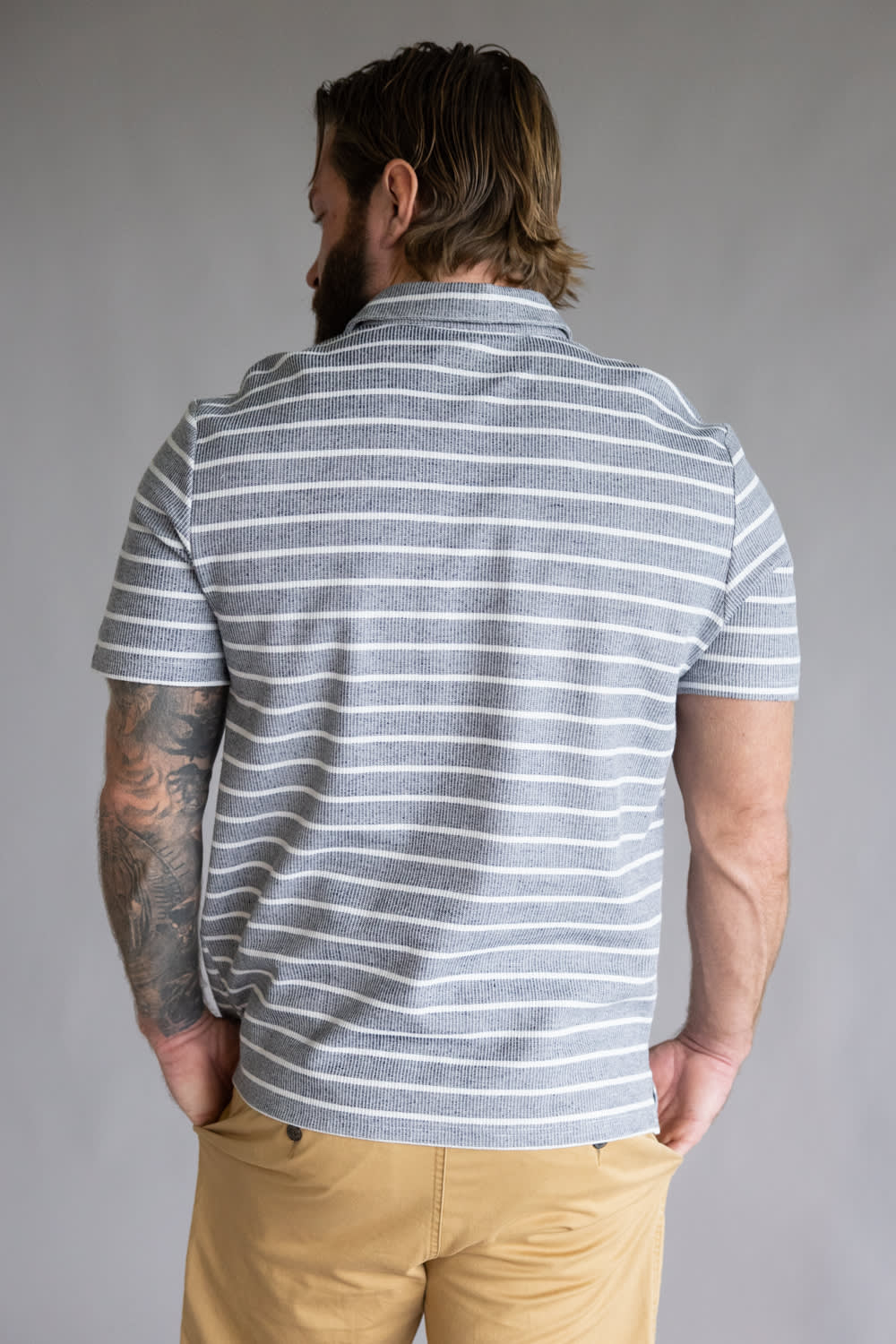 Weatherproof Vintage Terry Striped Polo for Men in Maritime Blue