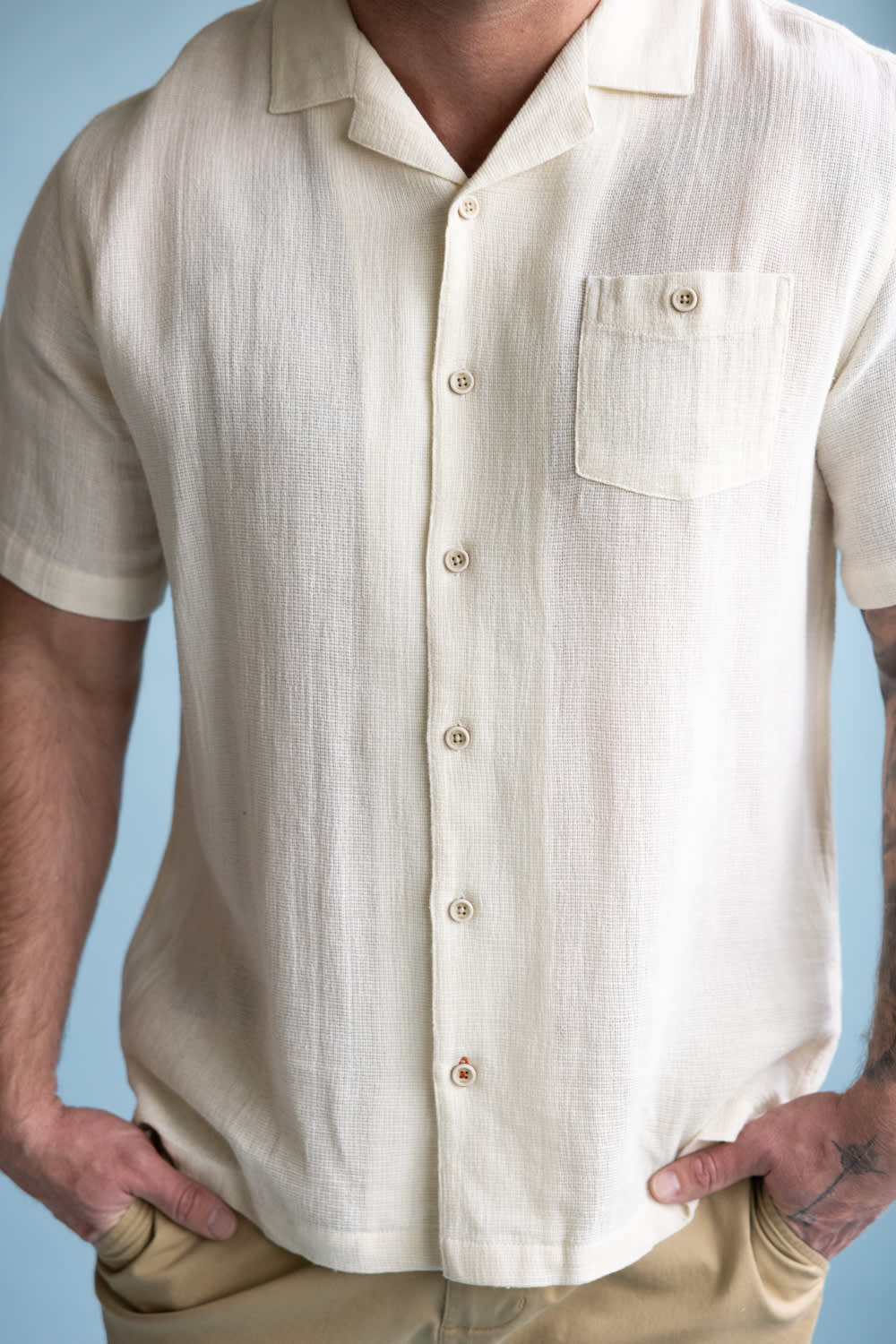 Weatherproof Vintage Cotton Airtex Shirt for Men in Cream