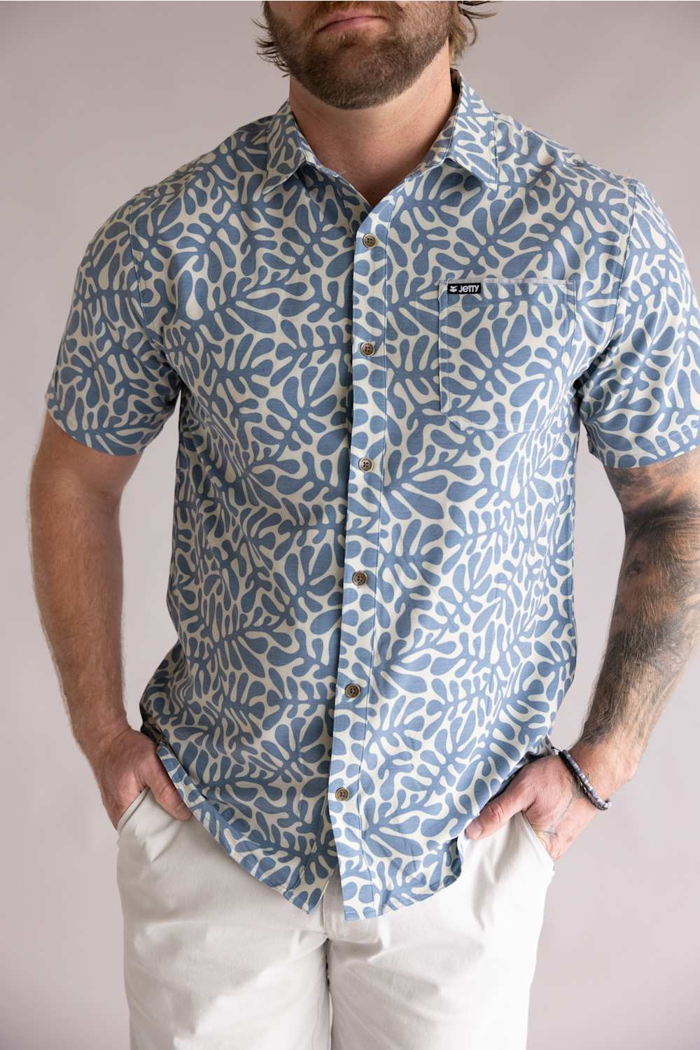 Jetty Garwood Woven Button Up Shirt for Men in Blue