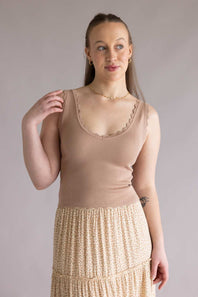 Scallop Tank Top for Women in Light Taupe