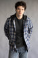 Hooded Plaid Flannel for Men in Washed Denim