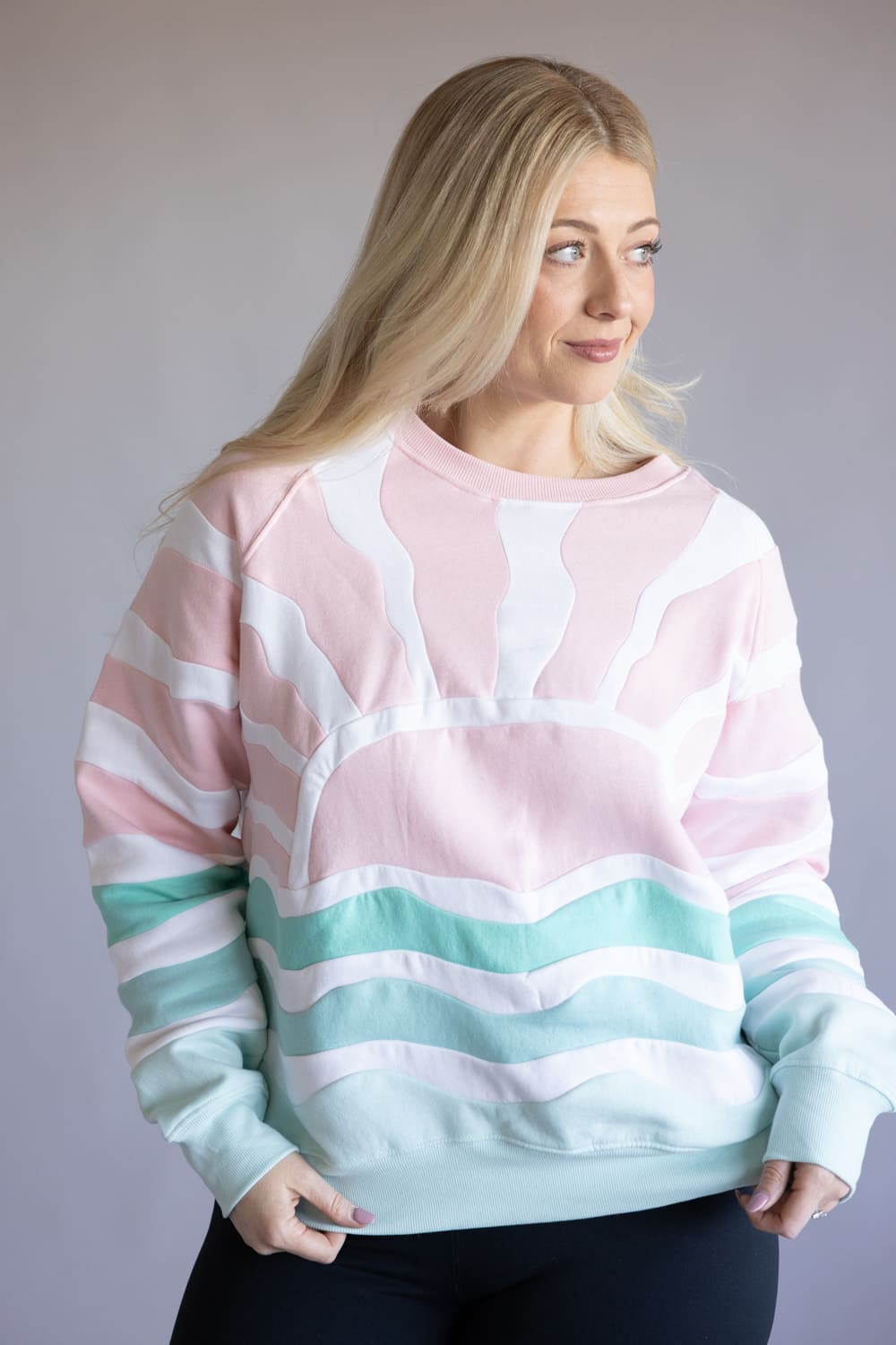 Simply Southern Sea and Sun Patchwork Crewneck for Women in Pink