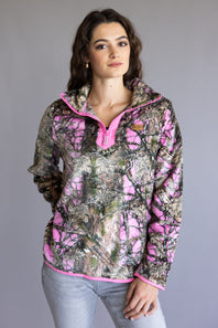 Simply Southern ¼ Zip Fleece Pullover for Women in Pink Camo