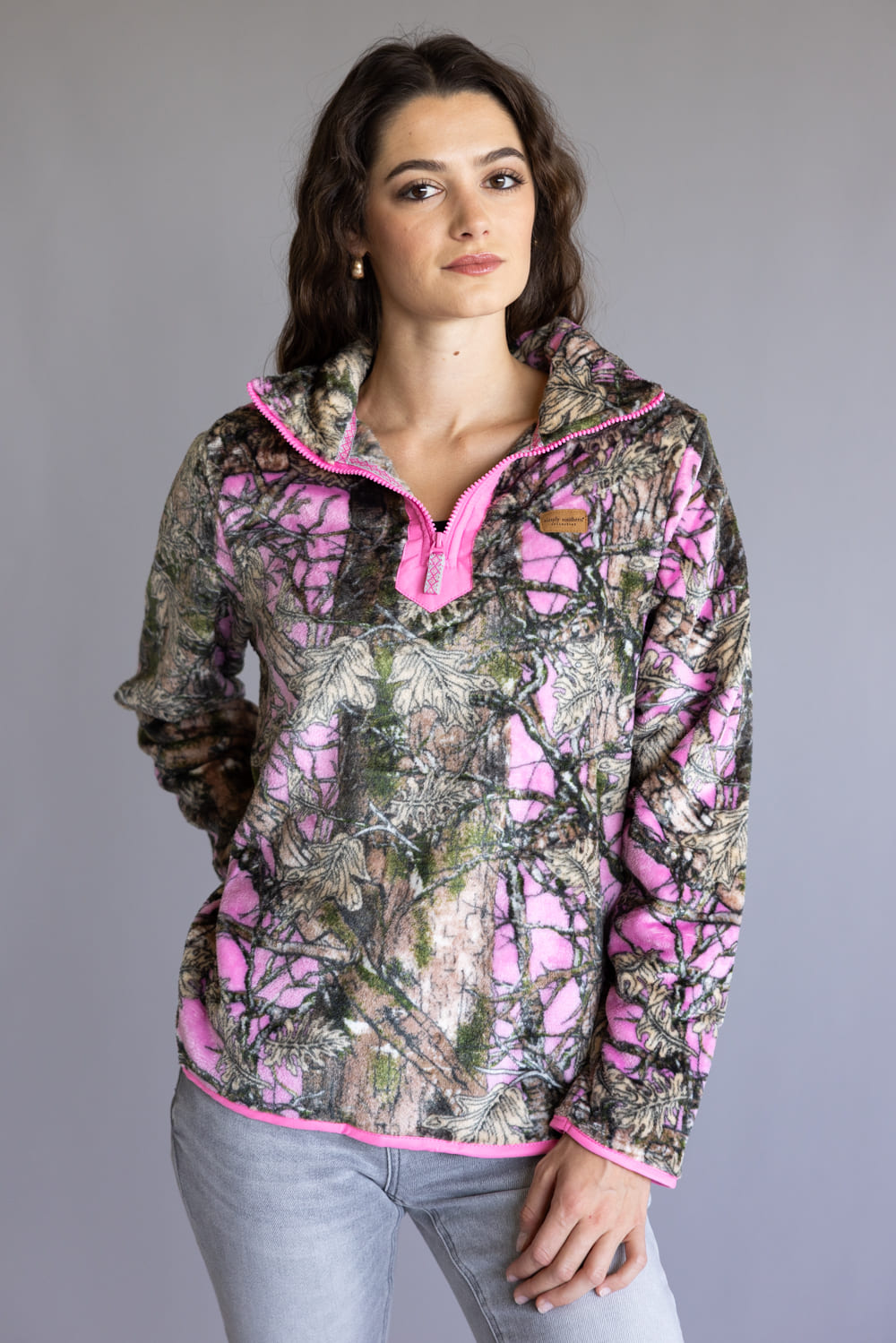 Simply Southern ¼ Zip Fleece Pullover for Women in Pink Camo