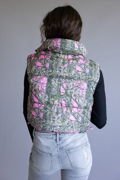 Simply Southern Cropped Puffer Vest for Women in Camo Pink
