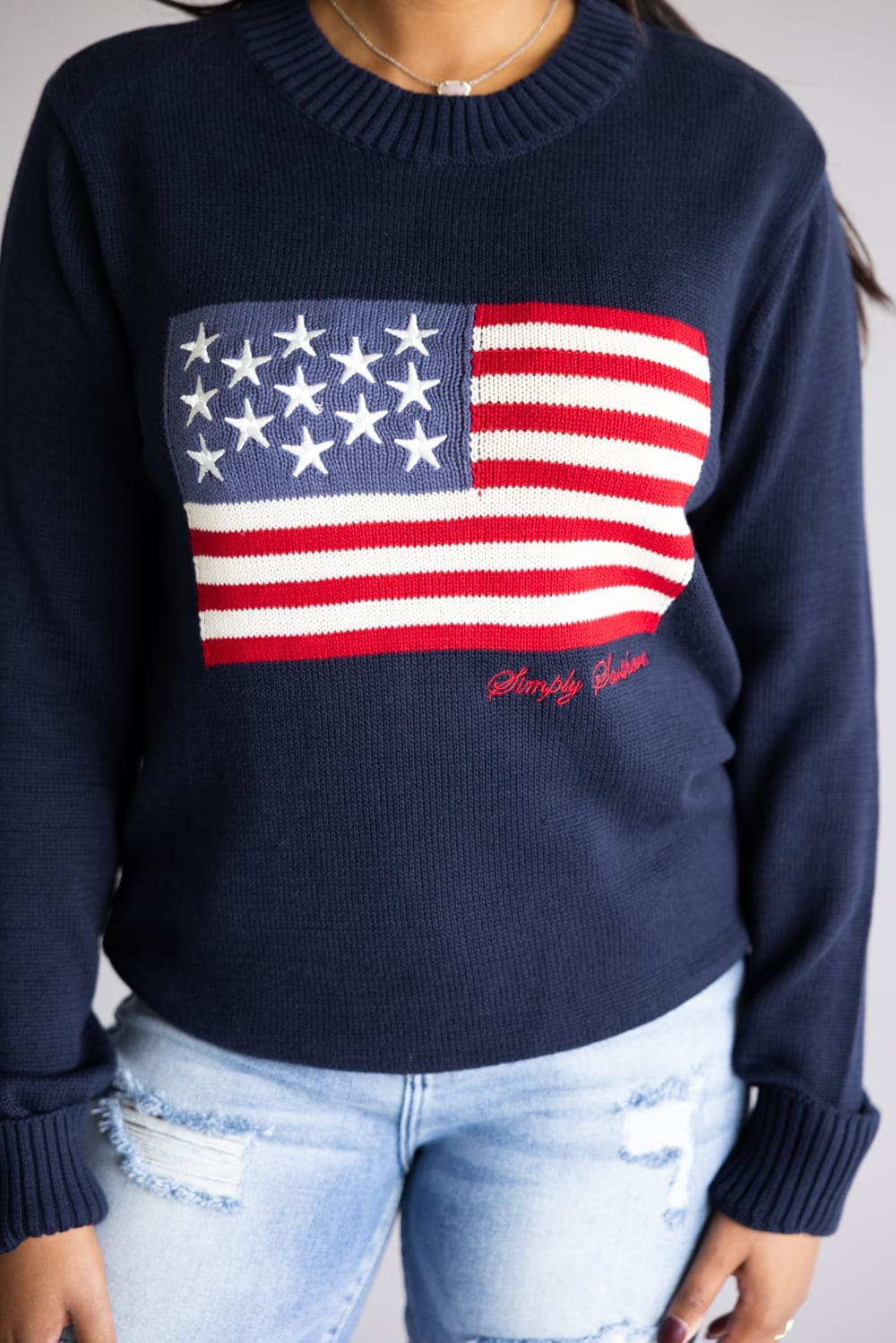 Simply Southern Preppy USA Flag Sweater for Women in Navy
