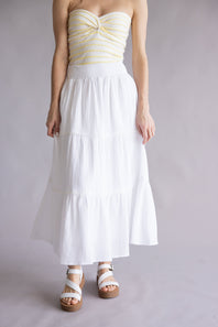 Smocked Waist Tiered Midi Skirt for Women in Off White