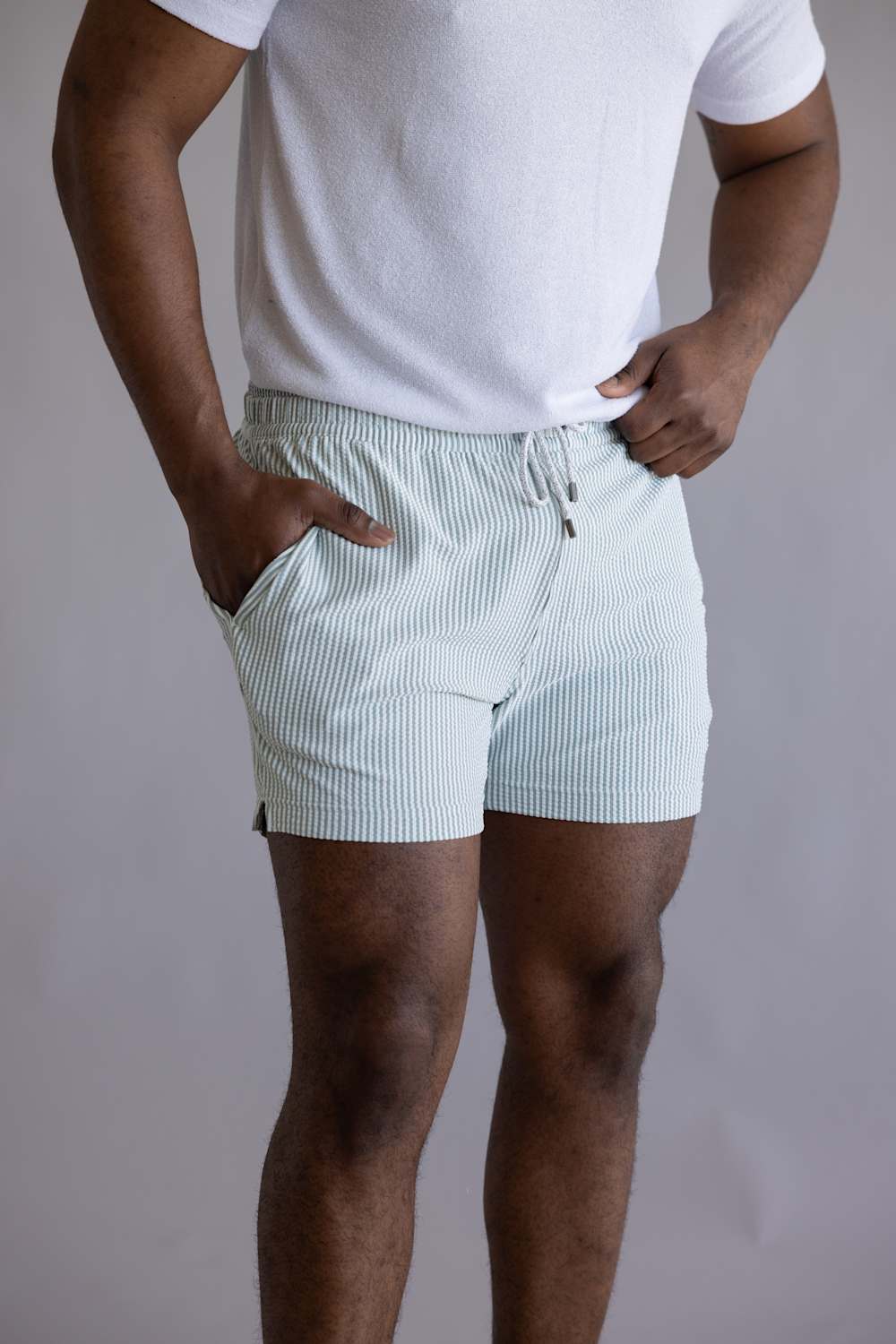 Vintage Summer Knit SeerSucker Swim Shorts for Men in Green