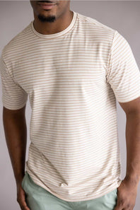 Weatherproof stripe stretch dobby crew neck tee tan 