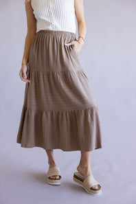 Stripe Tiered Maxi Skirt for Women in Mocha White