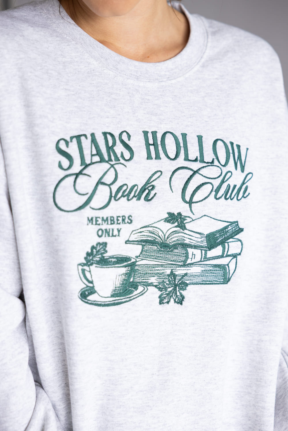 Stars Hollow Book Club Embroidered Sweatshirt for Women in Grey
