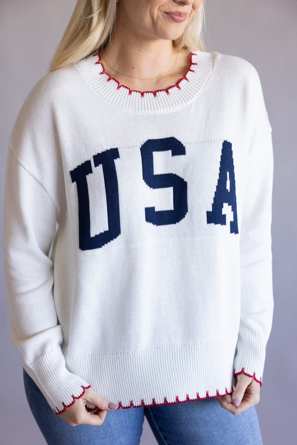 Simply Southern Knit USA Sweater for Women in White