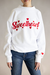 1897 Active Sweetheart Embroidered Mock Neck Sweatshirt for Women in White/Re