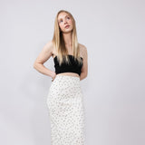 Satin Polka Dot Maxi Skirt for Women in Ivory