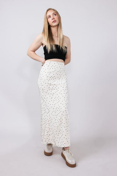 Satin Polka Dot Maxi Skirt for Women in Ivory