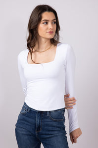 Seamless Double Layer Square Neck Shirt for Women in Off White