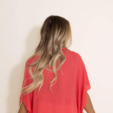 Sheer Crochet Swim Cover-Up Top for Women in Coral