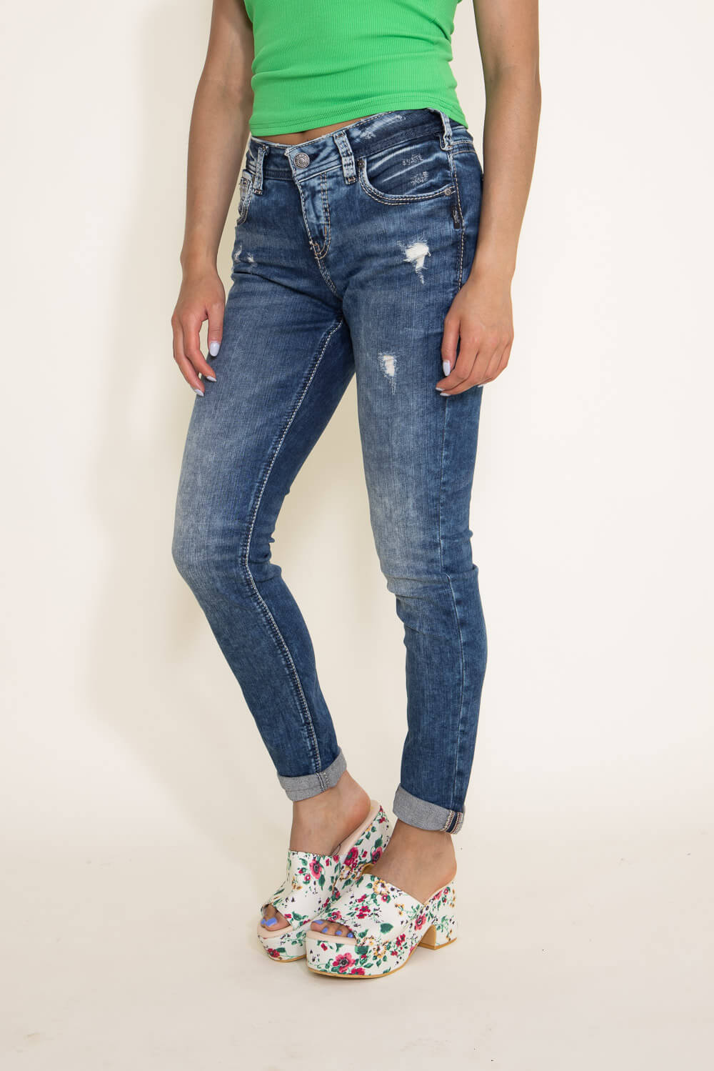 Silver Jeans Destructed Skinny Girlfriend Jeans for Women