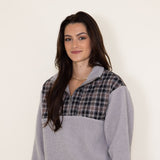 Simply Southern Simply Soft Plaid Chest Quarter Zip Pullover for Women in Cloud