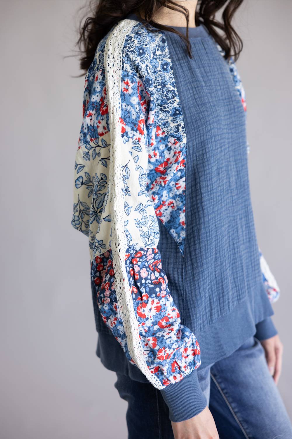 Simply Southern Americana Floral Pullover for Women in Navy