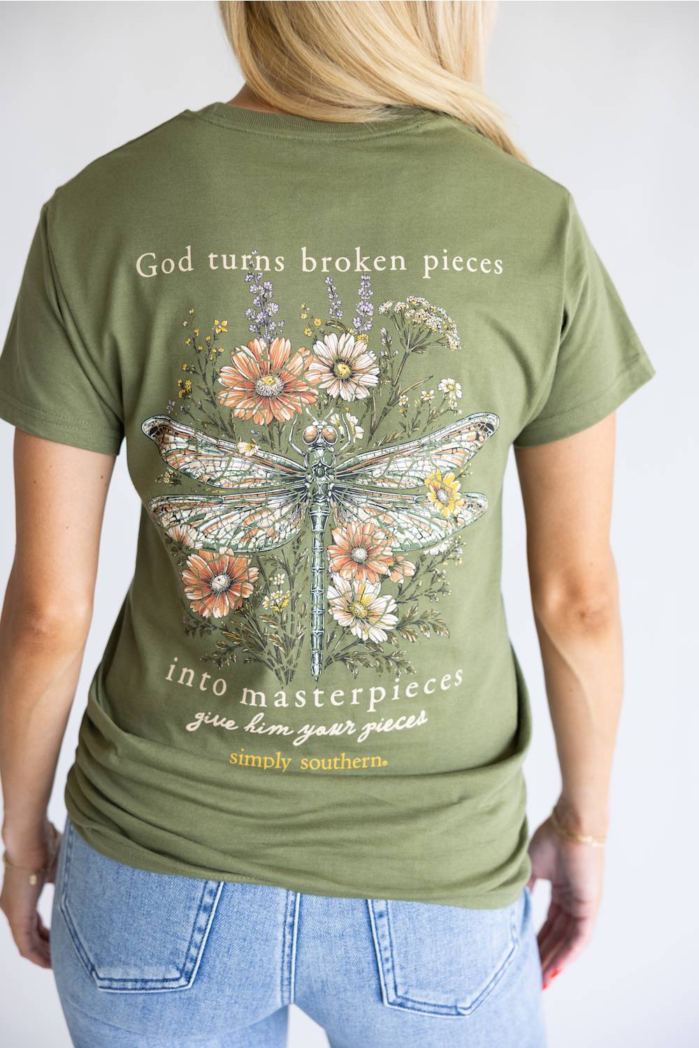 Simply Southern Broken Pieces T-Shirt for Women in Dill