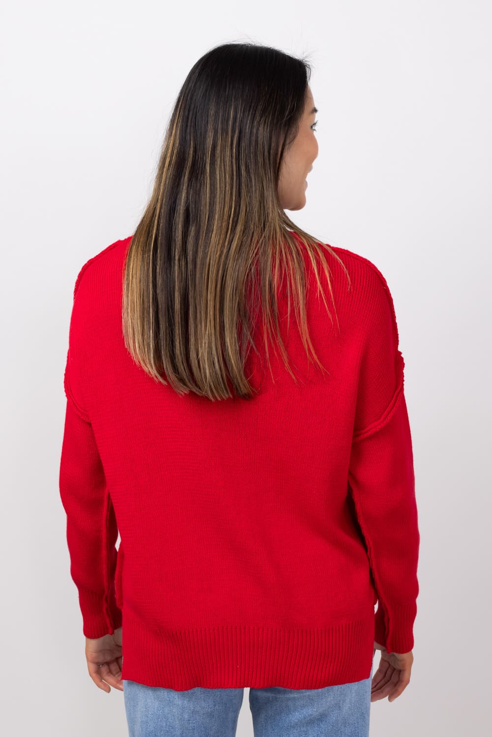 Simply Southern Cable Knit Sweater with Bows for Women in Red