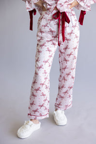Simply Southern Candy Cane Bow Holiday Satin Pajama Set for Women in Pink