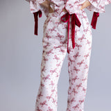 Simply Southern Candy Cane Bow Holiday Satin Pajama Set for Women in Pink