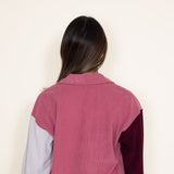 Womens Simply Southern Color Block Cropped Shacket for Women in Red Maroon