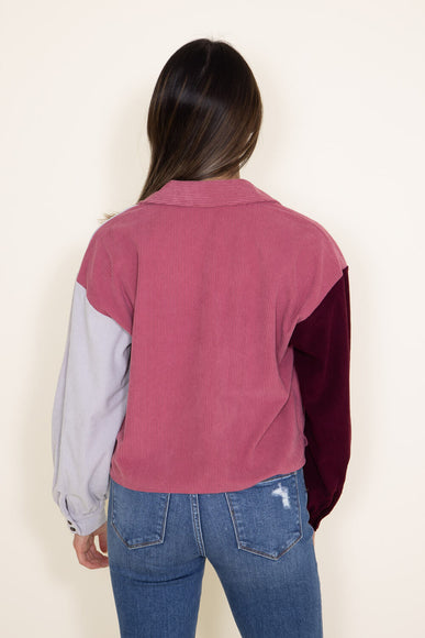 Womens Simply Southern Color Block Cropped Shacket for Women in Red Maroon