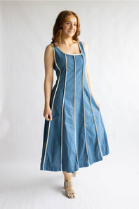 Simply Southern Contrast Seamed Dress for Women in Denim