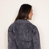 Simply Southern Womens Cordy Acid Wash Cropped Shacket for Women in Grey