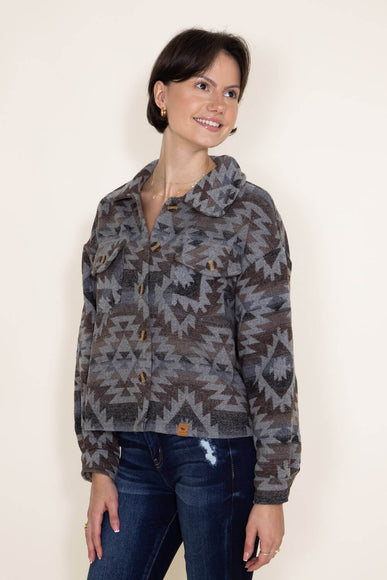 Womens Simply Southern Cropped Navajo Shacket for Women in Grey/Brown
